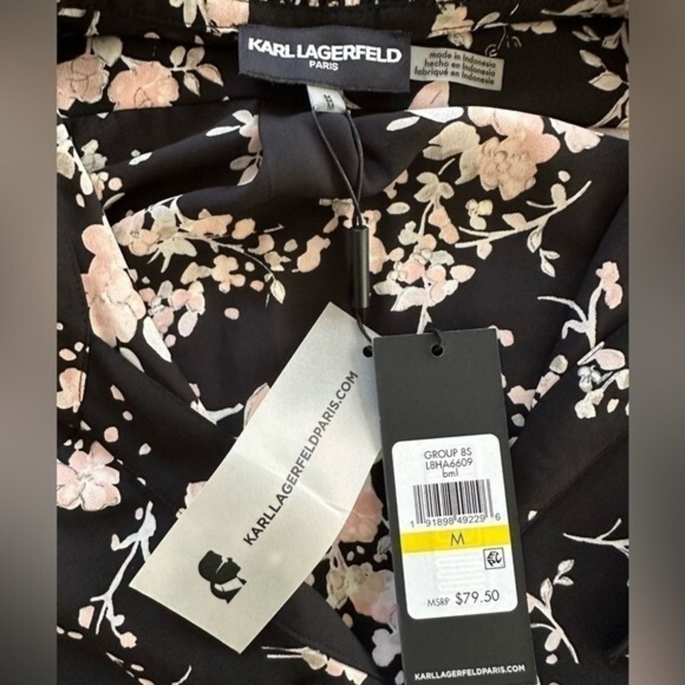 KARL LAGERFELD Floral Chiffon Blouse Long Sleeve Button Front Size M NWT - Picture 7 of 7